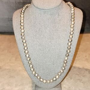 LUXURY JAPANESE AKOYA SILVER & PINK HUE PEARL NECKLACE 18" 925 SILVER STRAND